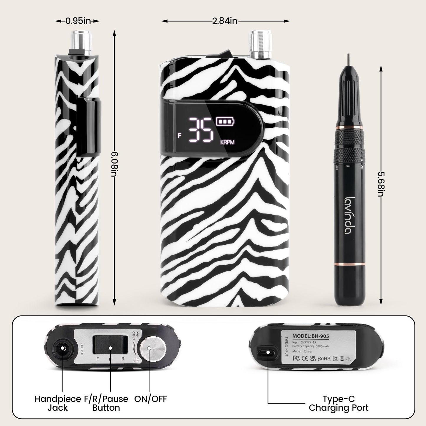 Zebra Print Complete Set – Nail Lamp, Nail Drill & Bit Holder