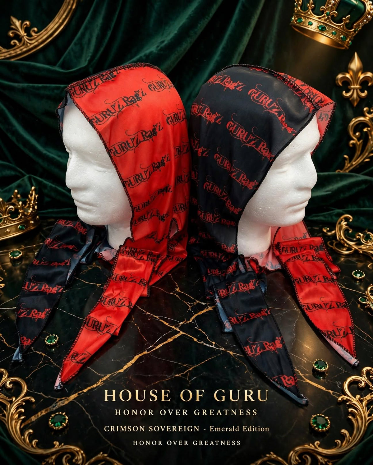 CRIMSON SOVEREIGN™ Premium Two-Tone Durag — Red & Black | GURU'Z Rag'Z | House of Guru™