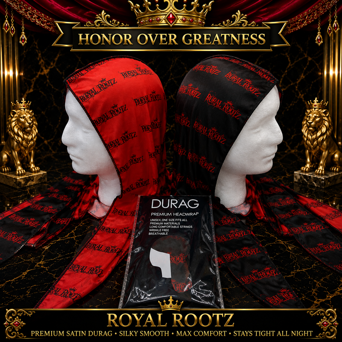 CRIMSON SOVEREIGN™ Premium Two-Tone Durag — Red & Black | GURU'Z Rag'Z | House of Guru™