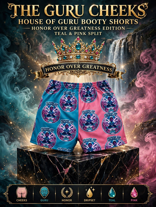 THE GURU CHEEKS™ — GEM BootySHORTS | HONOR OVER GREATNESS™ EDITION | TEAL & PINK SPLIT