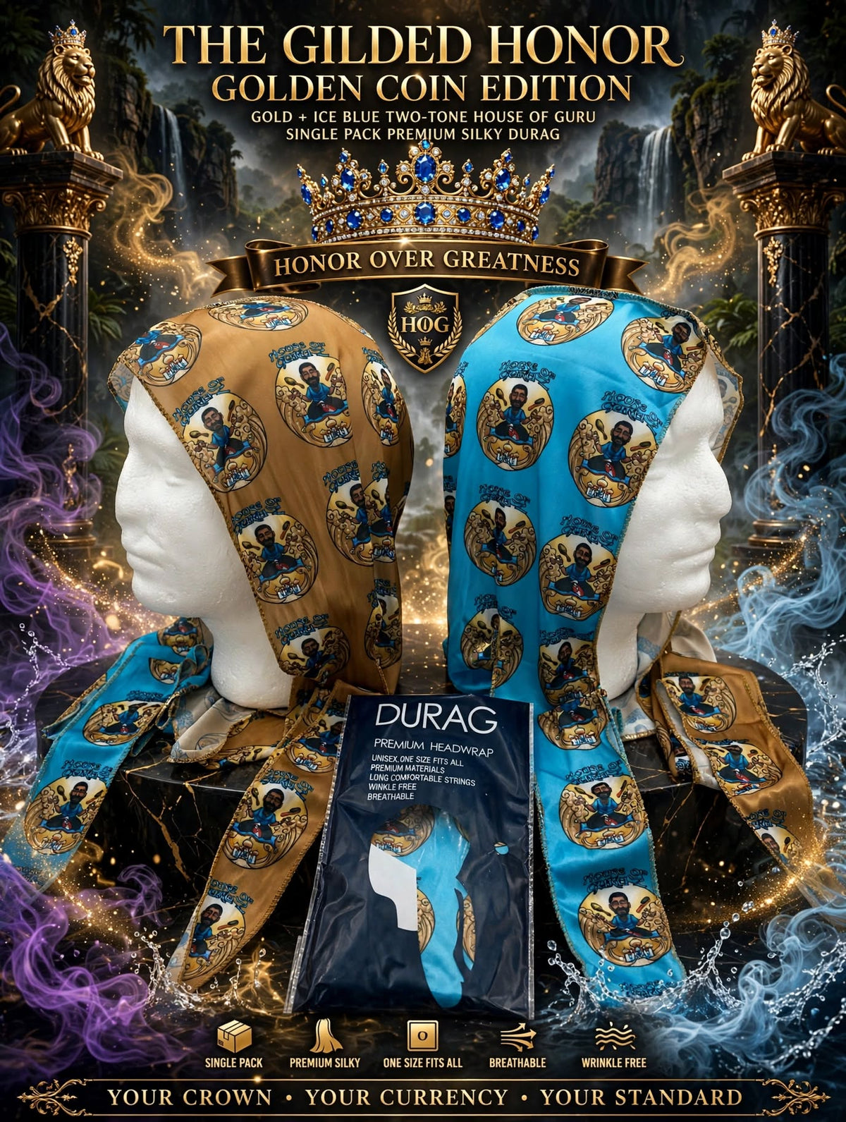 THE GILDED HONOR™ — Golden Coin Edition | Premium Silky Two-Tone Durag