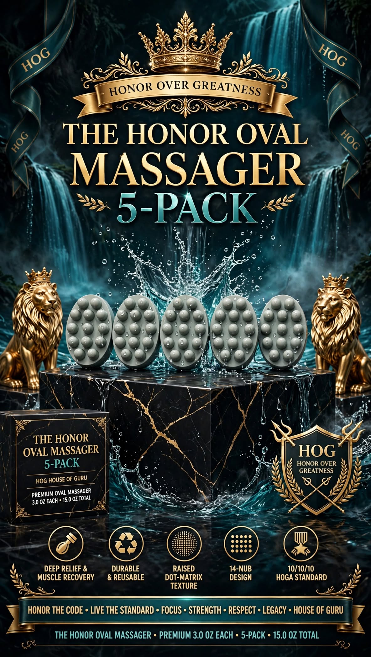 THE HONOR OVAL MASSAGER 5-PACK - 14-Nub Design | 3.0 OZ Each - 15.0 OZ Total | Deep Tissue Relief & Waver Recovery