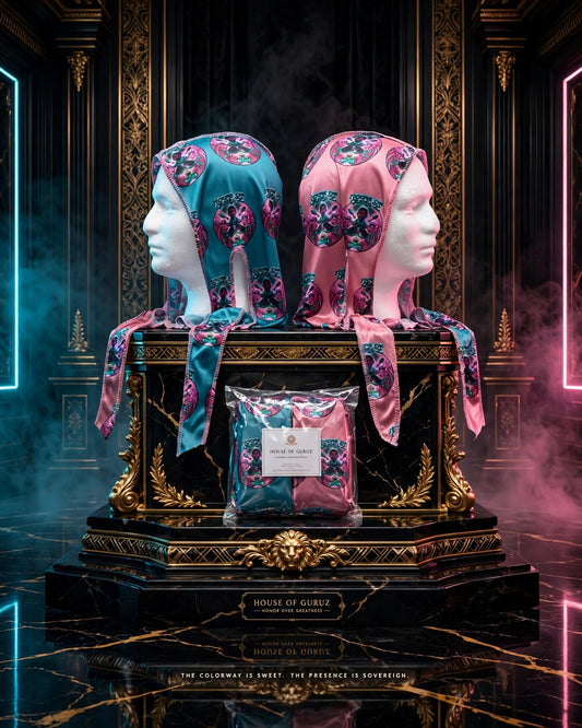 HOUSE OF GURUZ™ Cotton Candy Reign™ Two-Tone Satin Durag — Deep Teal + Bubblegum Pink | Honor Over Greatness™