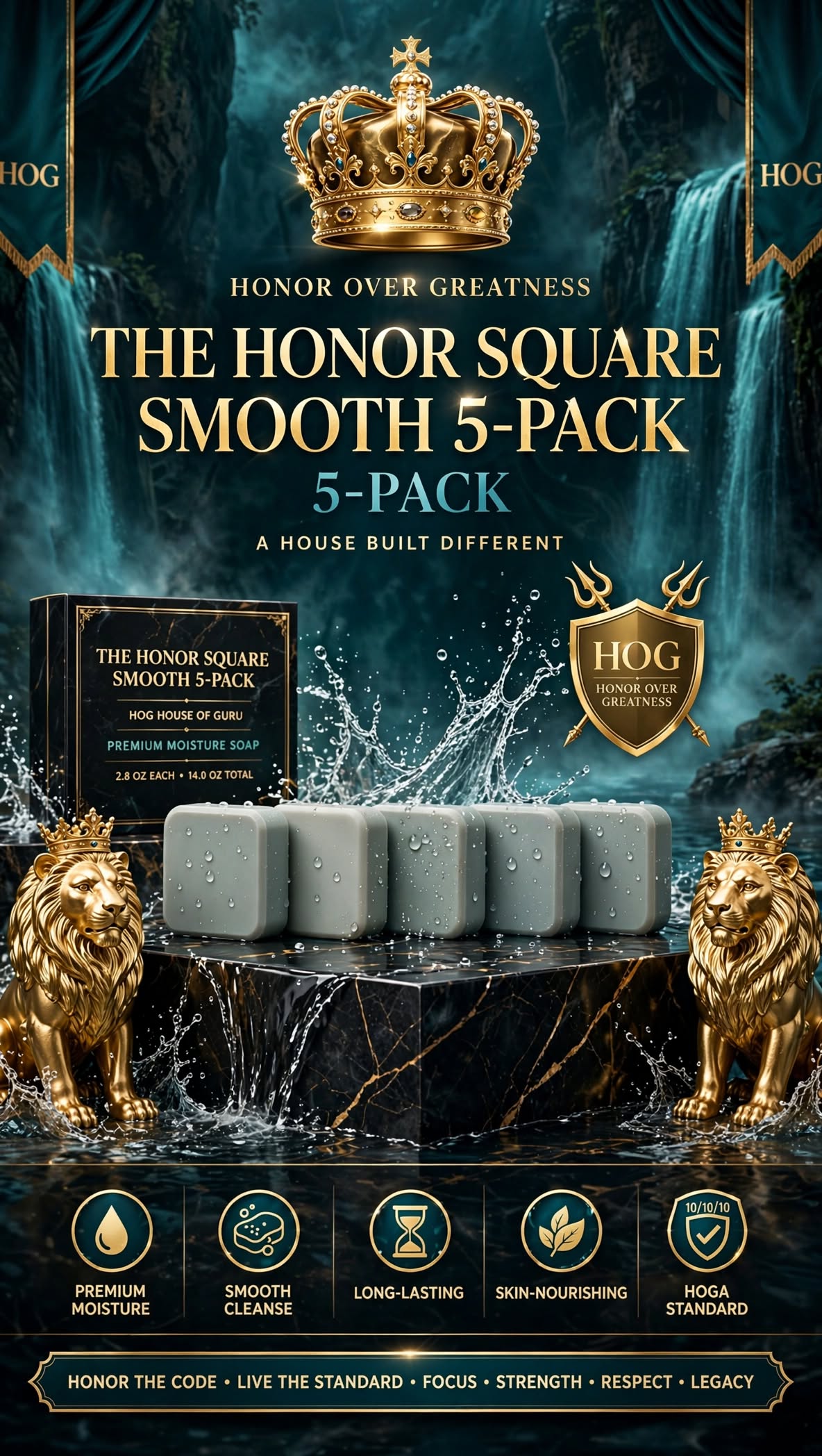 THE HONOR SQUARE SMOOTH 5-PACK - Clean Smooth Surface | 2.8 OZ Each - 14.0 OZ Total | Premium Moisture Soap | HOG 10/10/10 Standard
