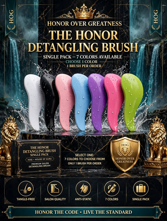 THE HONOR DETANGLING BRUSH - SINGLE PACK | 7 Colors Available - Choose 1 Color | 15 cm Long x 6 cm Handle | Premium Salon Comb | HOG