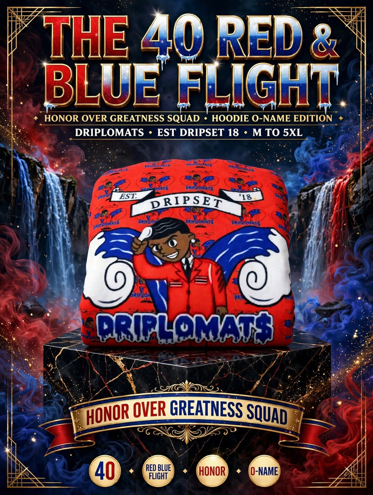 THE 40™ — RED & BLUE FLIGHT — HONOR OVER GREATNESS SQUAD™ HOODIE — O-NAME EDITION