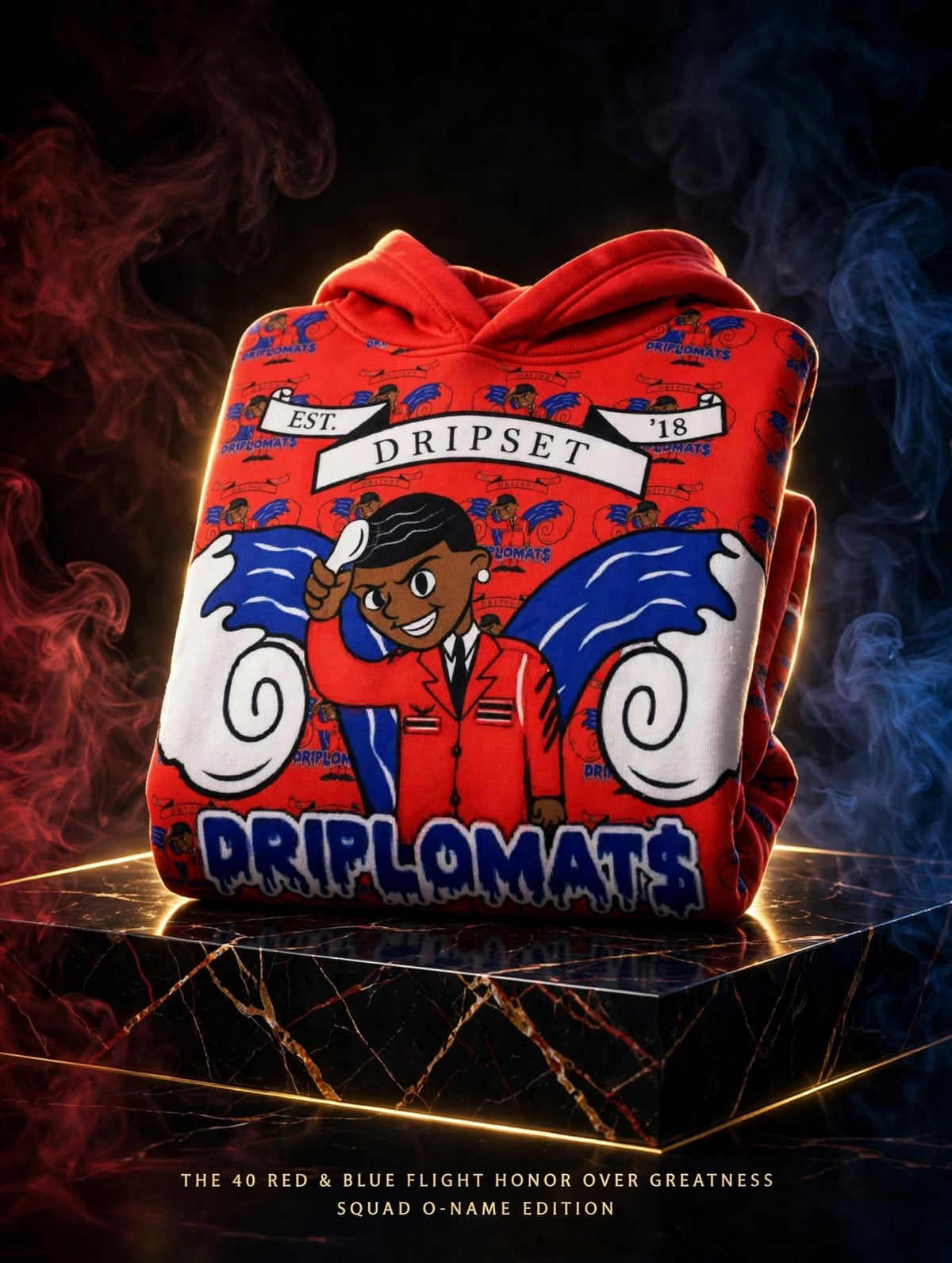 THE 40™ — RED & BLUE FLIGHT — HONOR OVER GREATNESS SQUAD™ HOODIE — O-NAME EDITION