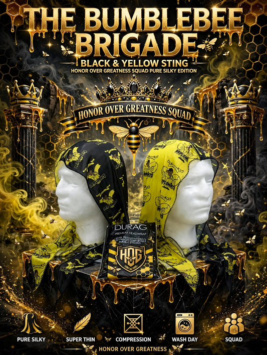THE BUMBLEBEE BRIGADE™ — Black & Yellow Sting | Honor Over Greatness Squad Pure Silky Durag | Driplomats | Single Pack