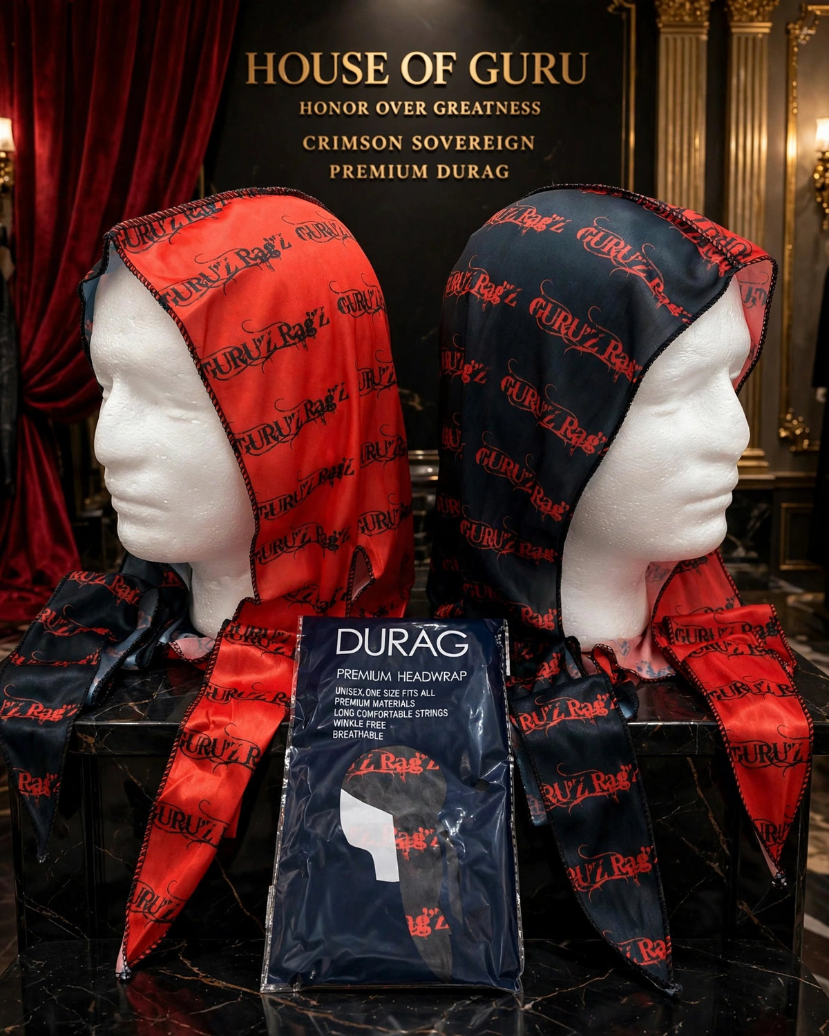 CRIMSON SOVEREIGN™ Premium Two-Tone Durag — Red & Black | GURU'Z Rag'Z | House of Guru™